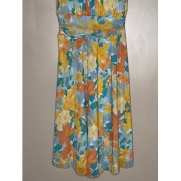 Nicole by Nicole Miller Floral Midi Dress Yellow Blue Orange Size Medium - Picture 3 of 7